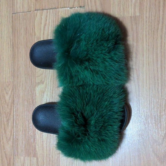 AS Fur Shoes - Green Mink Fur Slippes 6 Slides EU 37